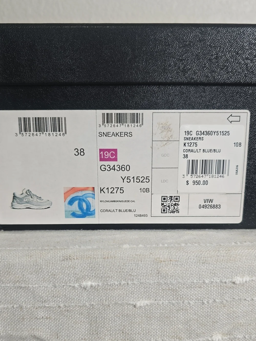 CHANEL Multicolor Leather & Suede Sneaker with Coral and Blue Accents
